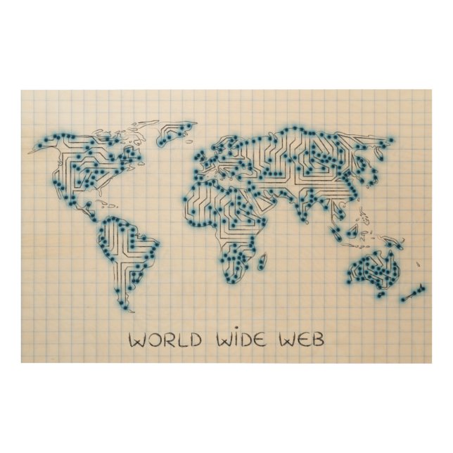 World Map | Electronic Microchip Circuits Wood Wall Art (Front)