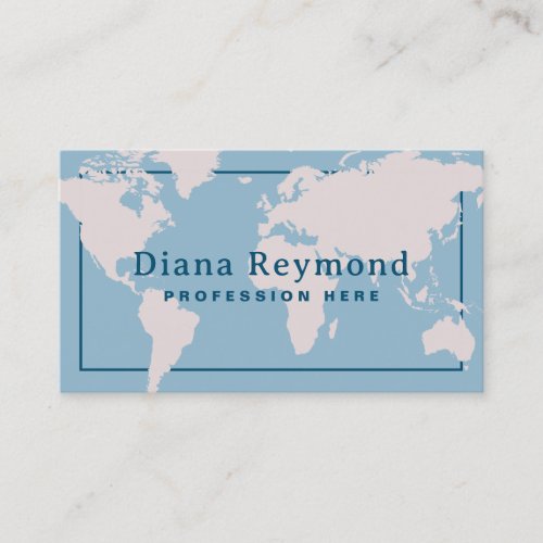 World Map Elegant Light Blue Business Card