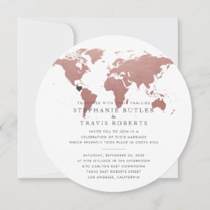 World Map Elopement At Home Reception Invitation