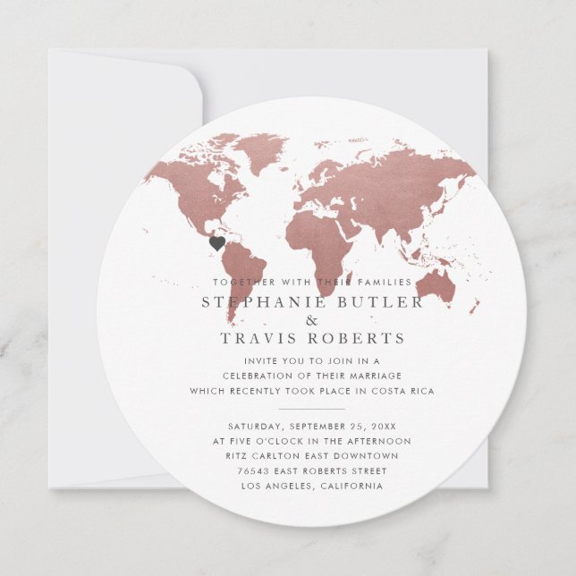 World Map Elopement At Home Reception Invitation (Front)