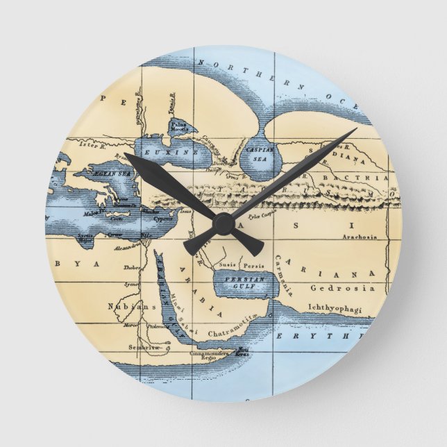 WORLD MAP: ERATOSTHENES ROUND CLOCK (Front)