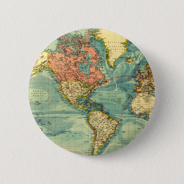 World Map Featuring United States Button (Front)