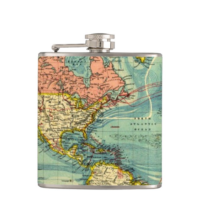 World Map Featuring United States Flask (Front)
