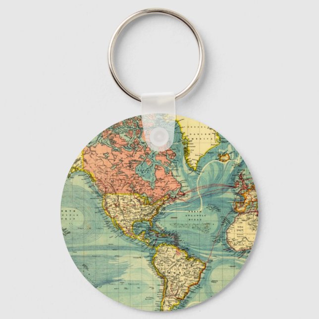 World Map Featuring United States Keychain (Front)