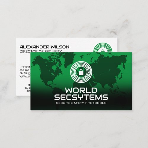 World Map  Finger Print Lock Logo  Security Business Card