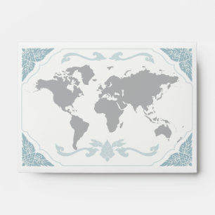 World map floral gray envelope