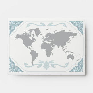 World map floral gray envelope