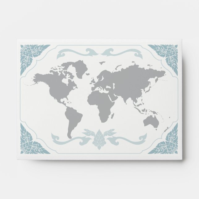 World map floral gray envelope (Front)