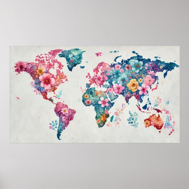 World Map floral Poster (Front)