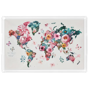 World Map Flower Acrylic Tray