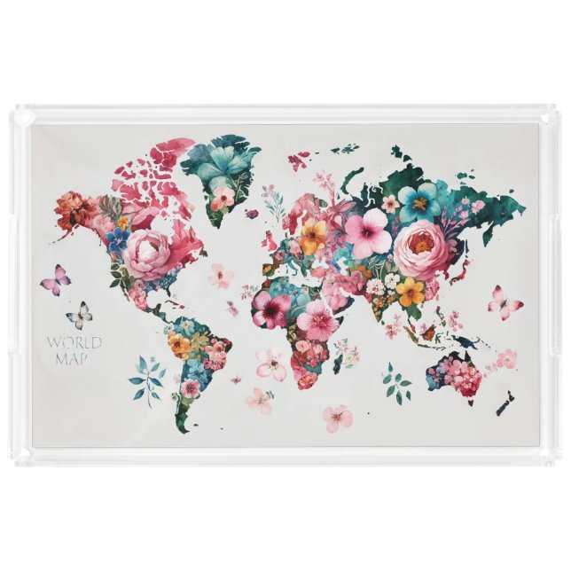World Map Flower Acrylic Tray (Front)