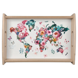 World Map Flower Serving Tray