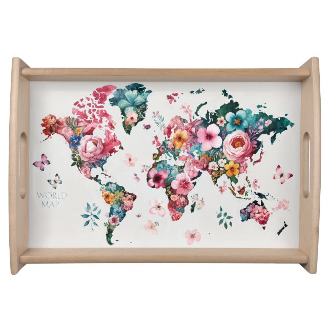 World Map Flower Serving Tray (Front)