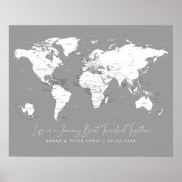 World Map for Couples in Gray Labeled-Life is a Jo Poster