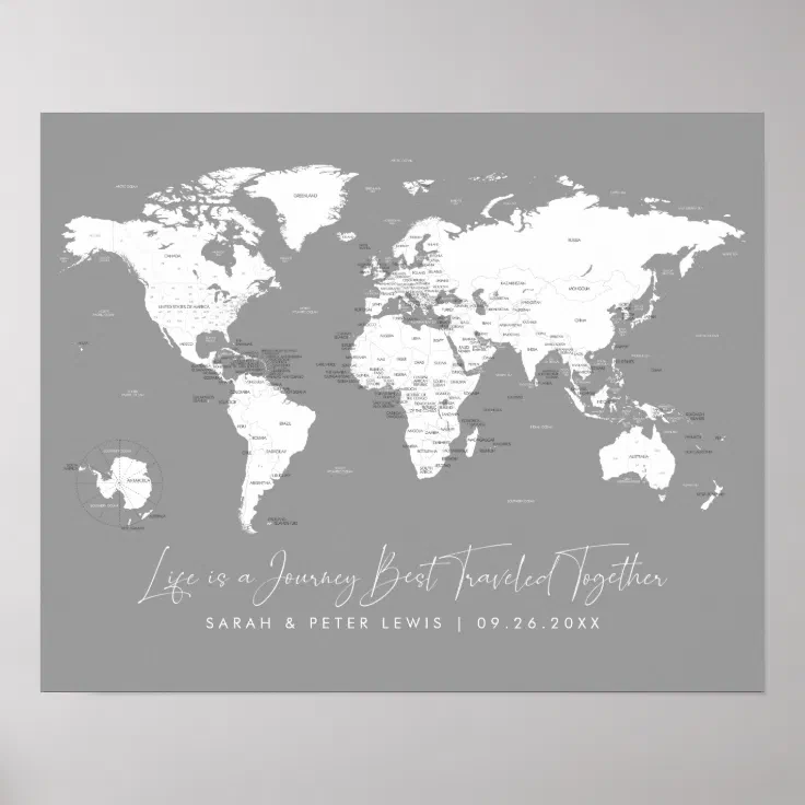 World Map for Couples in Gray Labeled-Life is a Jo Poster ...