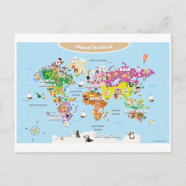World Map For Kids - Cute and Fun Postcard (Front)