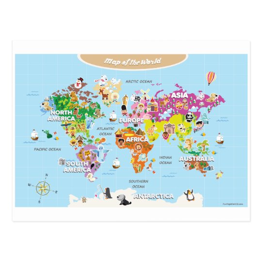 World Map For Kids Cute And Fun Postcard Zazzle Com