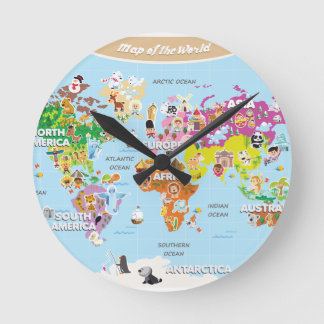 World Map For Kids - Cute and Fun Round Clock