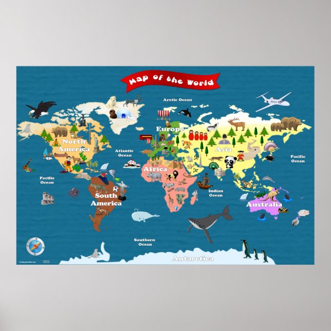 World Map For Kids - Let's Explore Poster (Front)