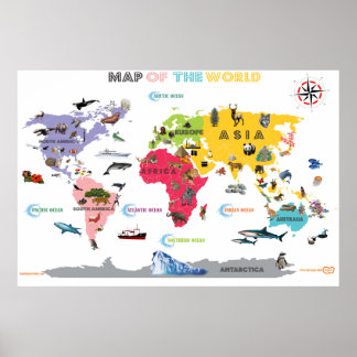 World Map For Kids - White and Bright Interactive Poster