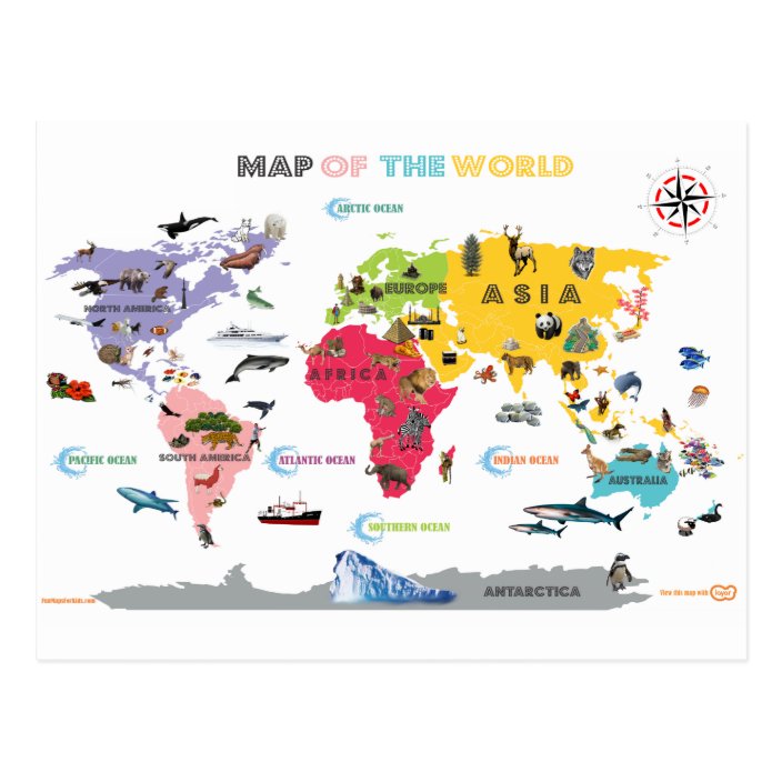 World Map For Kids White And Bright Postcard Zazzle Com