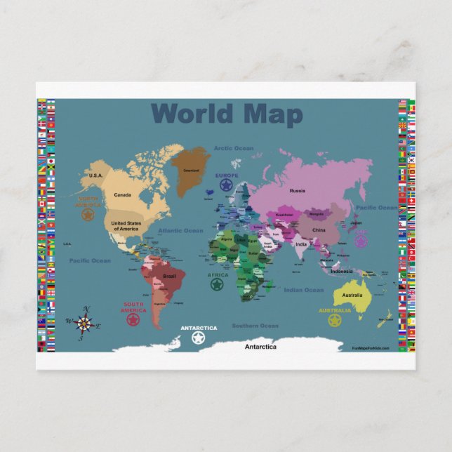 World Map for Kids with Flags Postcard (Front)