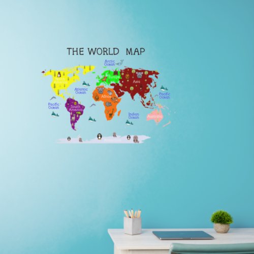 World Map for Nursery on 36 sq Wall Decal        