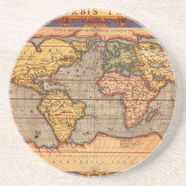 World map from 1601 sandstone coaster (Front)