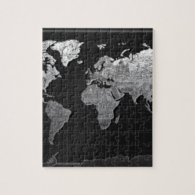 world map galaxy black and white 4 jigsaw puzzle (Vertical)