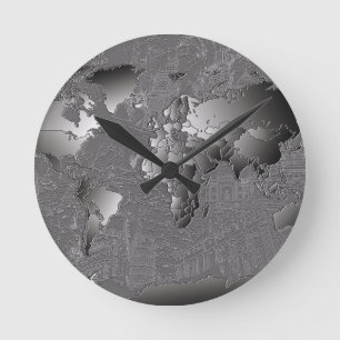 world map galaxy black and white 5 round clock