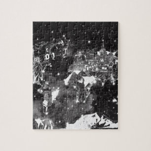 world map galaxy black and white jigsaw puzzle
