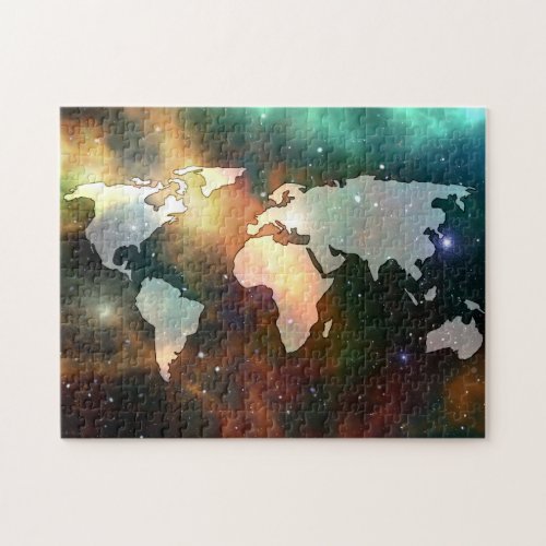 World Map Galaxy Stars Photo Jigsaw Puzzle