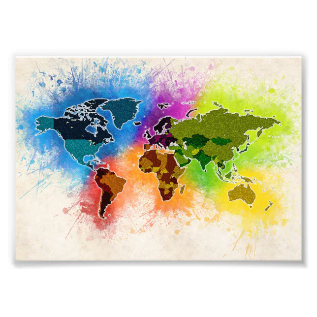World Map Geography Watercolor Travel Vacation Art Photo Print | Zazzle