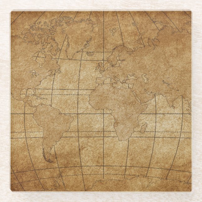 World Map: Global Exploration Guide Glass Coaster (Front)