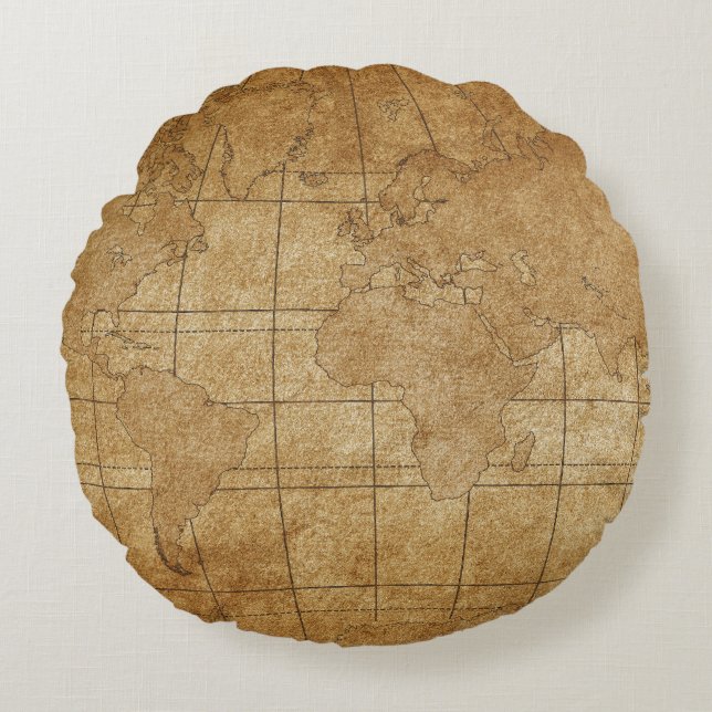 World Map: Global Exploration Guide Round Pillow (Front)
