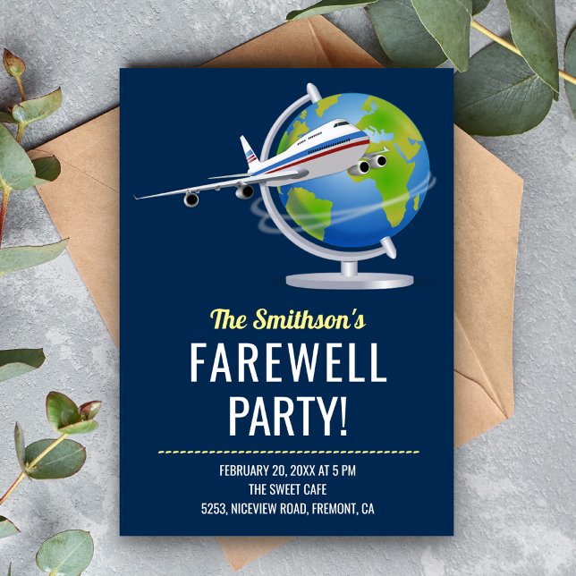 World Map Globe Airplane Farewell Party Invitation (Creator Uploaded)