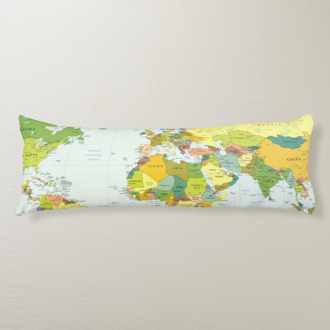 World Map Globe Country Atlas Body Pillow (Front)