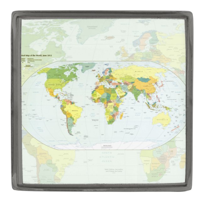 World Map Globe Country Atlas Gunmetal Finish Lapel Pin (Front)
