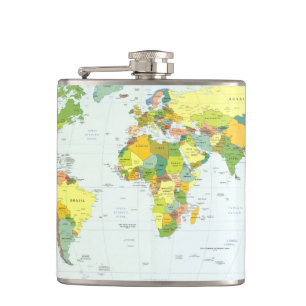 World Map Globe Country Atlas Hip Flask
