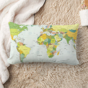 World Map Globe Country Atlas Lumbar Pillow