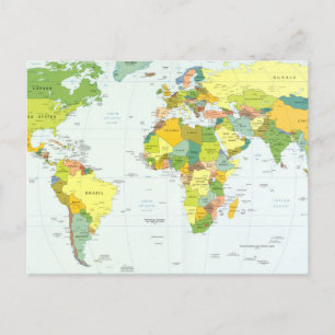 World Map Globe Country Atlas Postcard