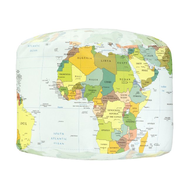 World Map Globe Country Atlas Pouf (Front)