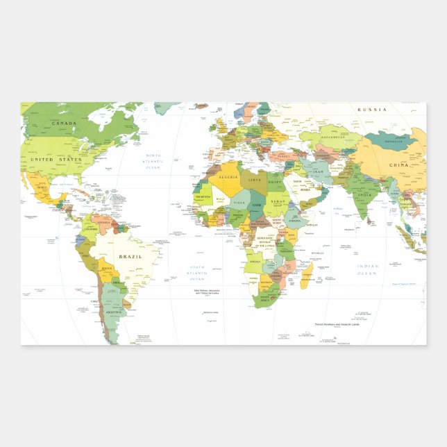 World Map Globe Country Atlas Rectangular Sticker (Front)
