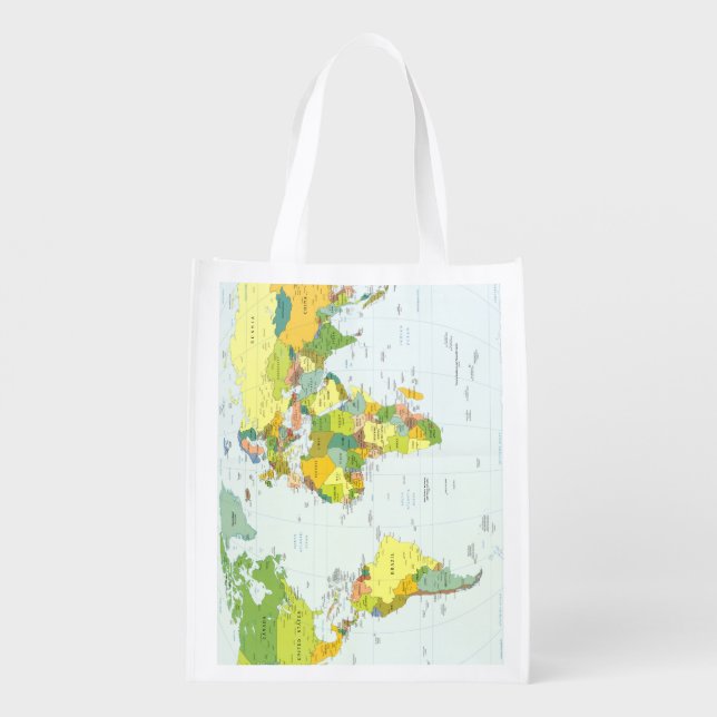 World Map Globe Country Atlas Reusable Grocery Bag (Back)