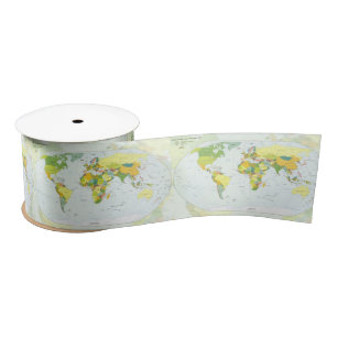 World Map Globe Country Atlas Satin Ribbon