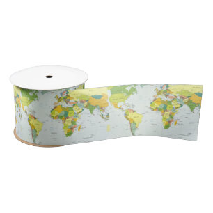 World Map Globe Country Atlas Satin Ribbon