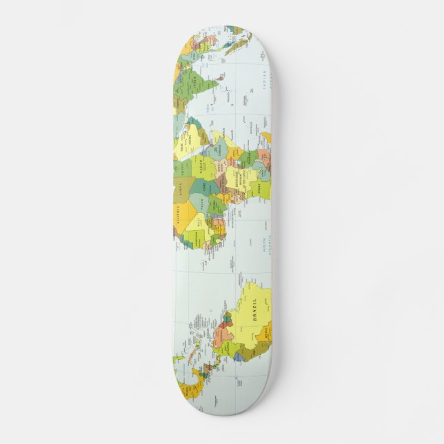 World Map Globe Country Atlas Skateboard Deck (Front)