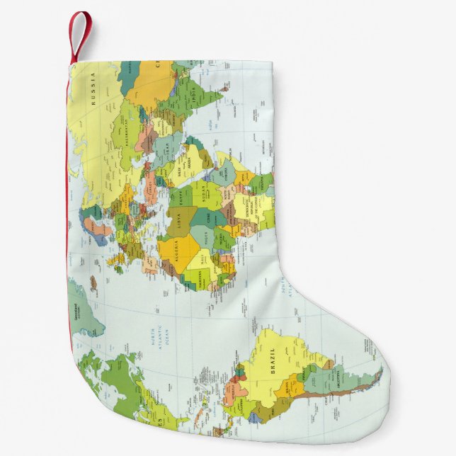 World Map Globe Country Atlas Small Christmas Stocking (Front)