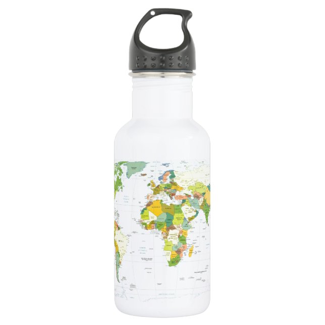 World Map Globe Country Atlas Stainless Steel Water Bottle (Front)