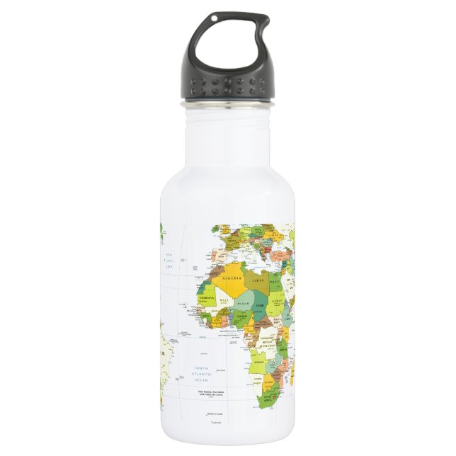 World Map Globe Country Atlas Water Bottle (Front)